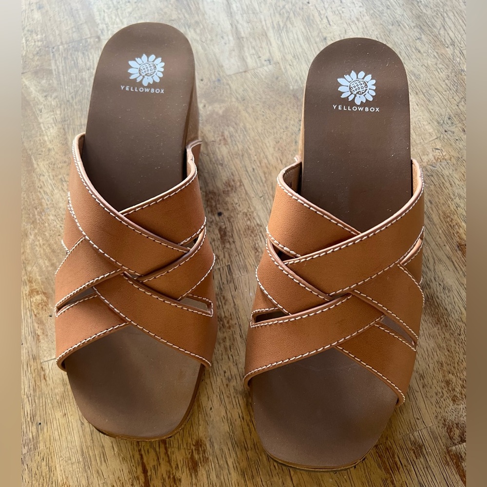 Yellow Box The Clever Criss Cross Wedge Sandal Size 9.5 NWOT.